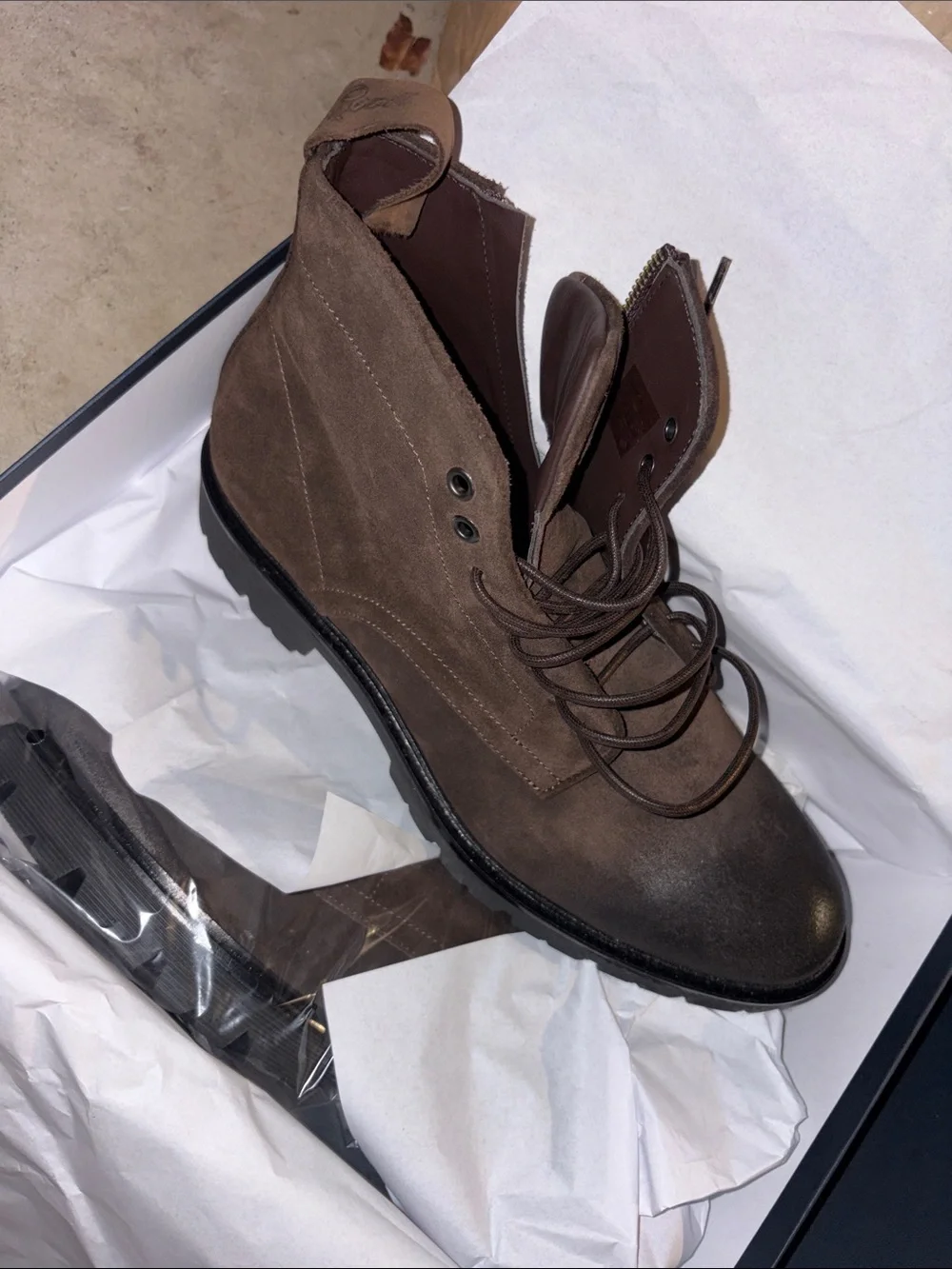 Men's Brown Lace-Up Leather Combat Boots